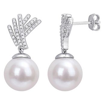 Stella Grace Sterling Silver Freshwater Cultured Pearl & Diamond Accent Drop Earrings