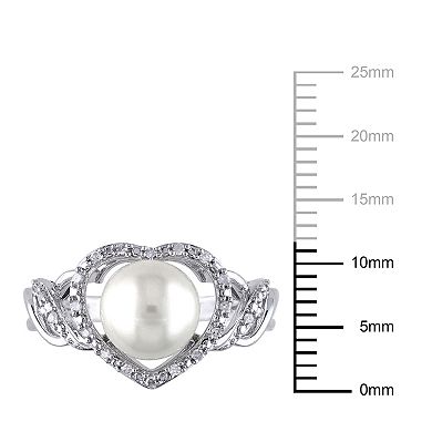 Stella Grace Sterling Silver Freshwater Cultured Pearl & Diamond Accent Heart Ring