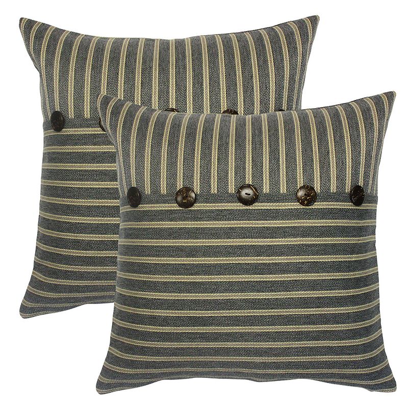 HFI Ticking Stripe Pieced 2-piece Throw Pillow Set, Grey, 18X18
