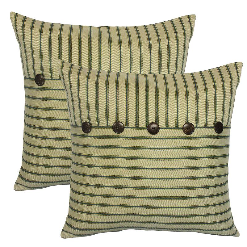HFI Ticking Stripe Pieced 2-piece Throw Pillow Set, Green, 18X18