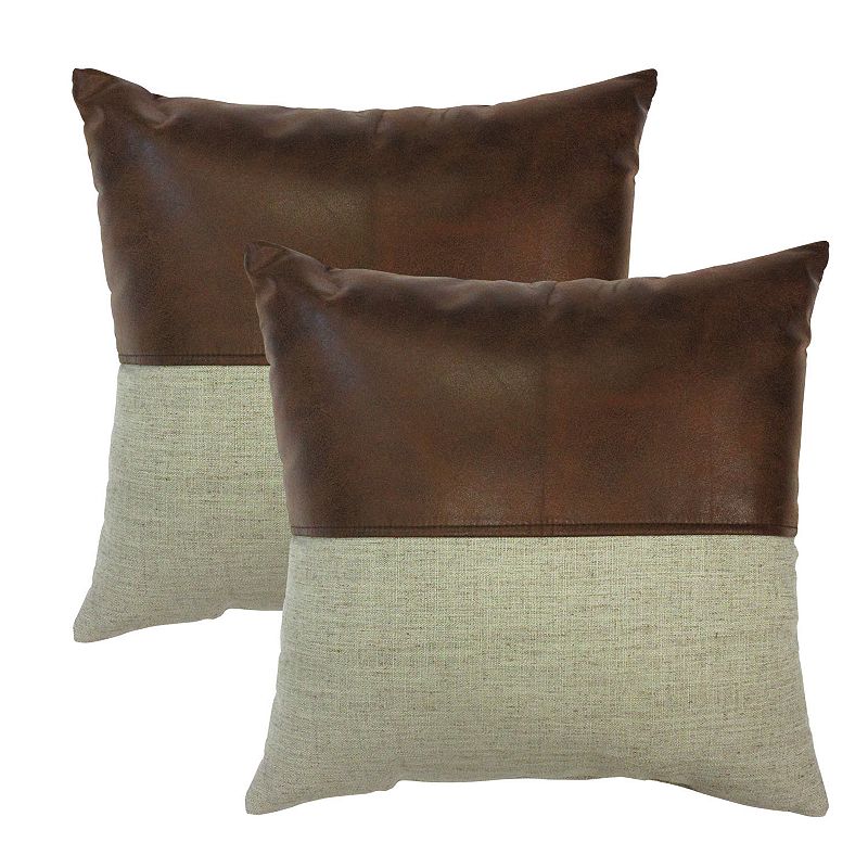 HFI Faux Leather Natural Pieced 2-piece Throw Pillow Set, Brown, 18X18