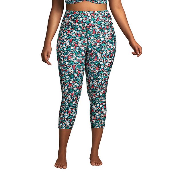 Plus Size Lands' Chlorine Resistant High-Waist Crop Swim Leggings