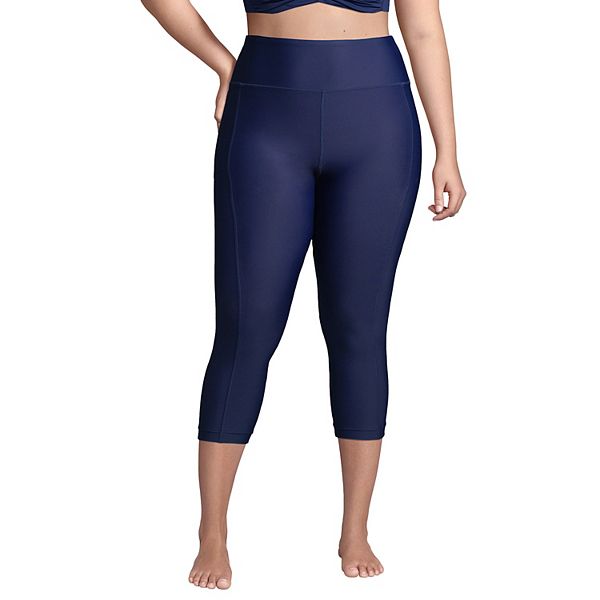 Plus Size Lands' Chlorine Resistant High-Waist Crop Swim Leggings