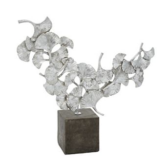 Stella & Eve Silver Polystone Contemporary Ginkgo Leaf Sculpture