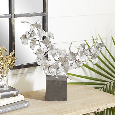 Stella & Eve Silver Polystone Contemporary Ginkgo Leaf Sculpture