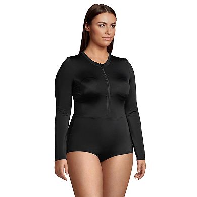 Plus Size Lands' End Tugless Sporty UPF 50 Long Sleeve One-Piece Swimsuit