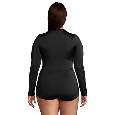 Plus Size Lands' End Tugless Sporty UPF 50 Long Sleeve One-Piece Swimsuit