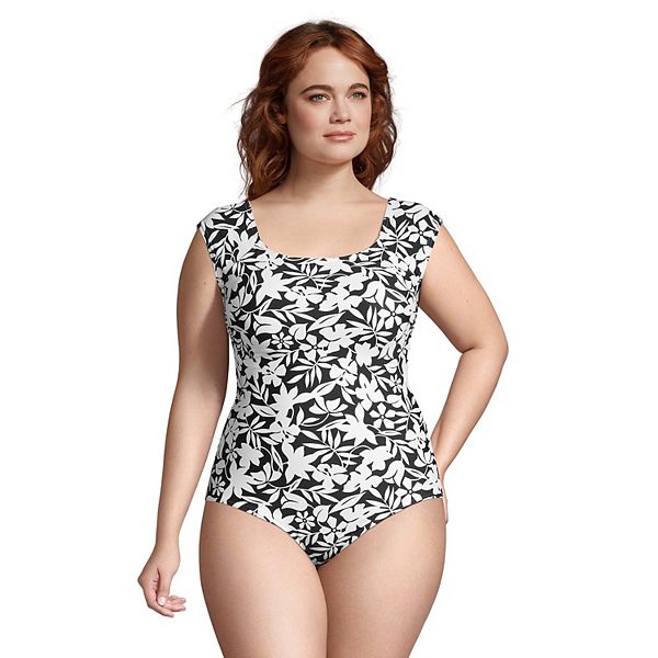 Plus Size Lands End Upf 50 Cap Sleeve Tummy Control One Piece Swimsuit