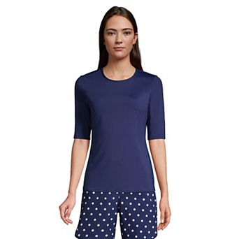 Petite Lands' End UPF 50 Elbow-Sleeve Rash Guard Swim Tee