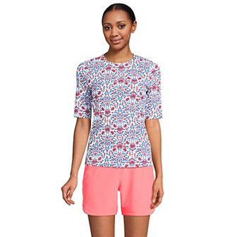 Petite Lands' End UPF 50 Elbow-Sleeve Rash Guard Swim Tee