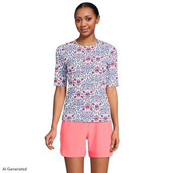 Petite Lands' End UPF 50 Elbow-Sleeve Rash Guard Swim Tee