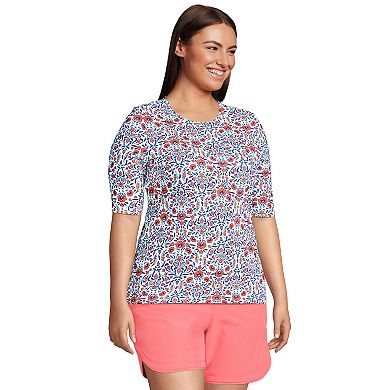 Plus Size Lands' End UPF 50 Elbow-Sleeve Rash Guard Swim Tee