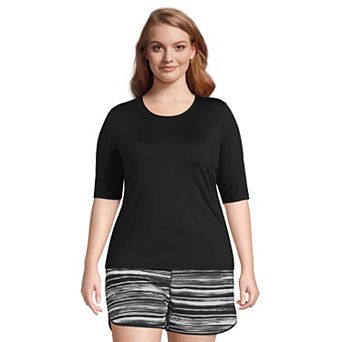 Plus Size Lands' End UPF 50 Elbow-Sleeve Rash Guard Swim Tee