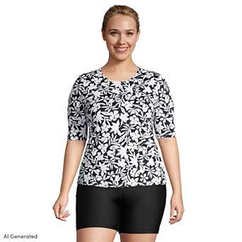 Plus Size Lands' End UPF 50 Elbow-Sleeve Rash Guard Swim Tee