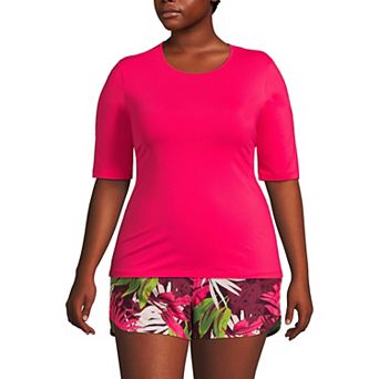 Plus Size Lands' End UPF 50 Elbow-Sleeve Rash Guard Swim Tee