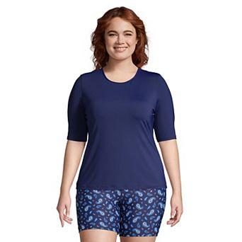 Plus Size Lands' End UPF 50 Elbow-Sleeve Rash Guard Swim Tee