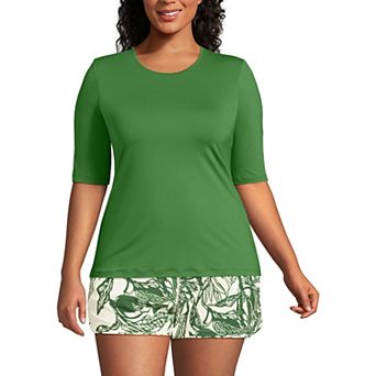 Plus Size Lands' End UPF 50 Elbow-Sleeve Rash Guard Swim Tee