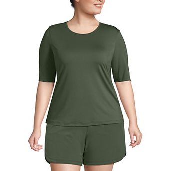 Plus Size Lands' End UPF 50 Elbow-Sleeve Rash Guard Swim Tee