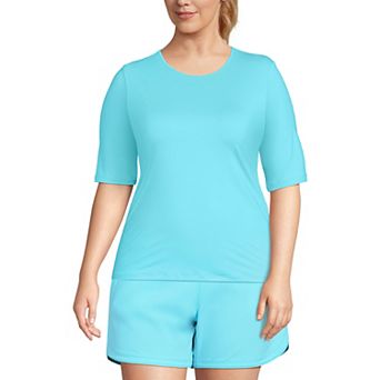 Plus Size Lands' End UPF 50 Elbow-Sleeve Rash Guard Swim Tee