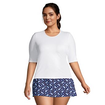 Plus Size Lands' End UPF 50 Elbow-Sleeve Rash Guard Swim Tee