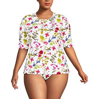 Plus Size Lands' End UPF 50 Elbow-Sleeve Rash Guard Swim Tee