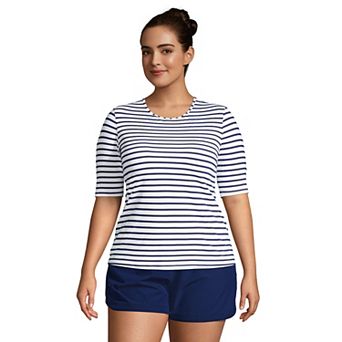 Plus Size Lands' End UPF 50 Elbow-Sleeve Rash Guard Swim Tee