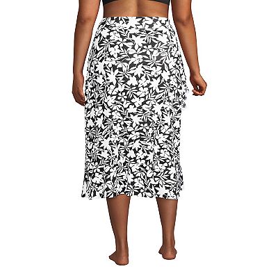 Plus Size Lands' End Ruffle-Hem Thigh Minimizer Midi Swim Cover-Up Skirt