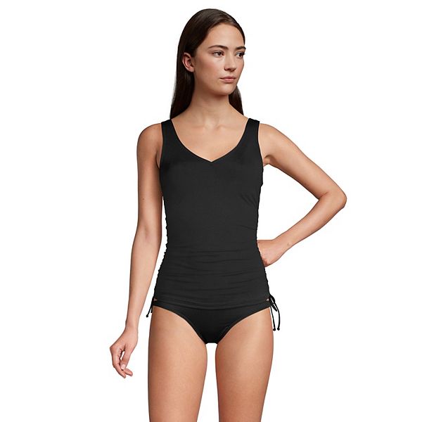 Lands End Black Wrap Tummy Control Underwire Tankini SWIM TOP Reg. 12  522597