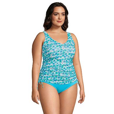 Plus Size Lands' End Ruched-Side UPF 50 V-Neck Tankini Top