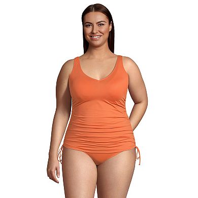 Plus Size Lands' End Ruched-Side UPF 50 V-Neck Tankini Top