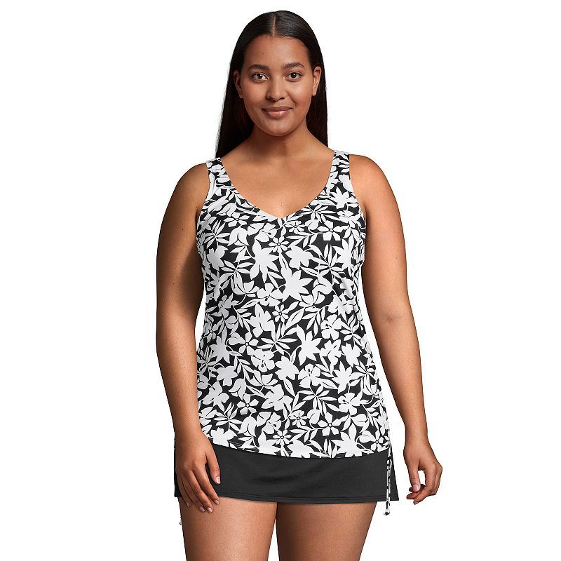 Plus Size Lands End Ruched-Side UPF 50 V-Neck Tankini Top, Womens, Size: 