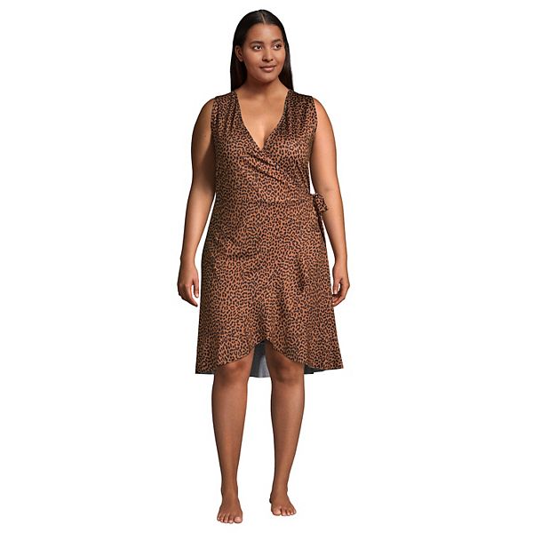 Plus Size Lands' End Seersucker RuffleHem Swim CoverUp Wrap Dress