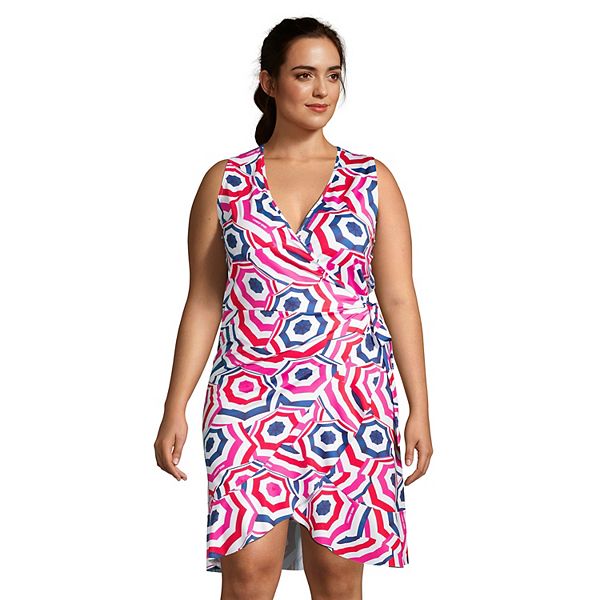Plus Size Lands' End Seersucker RuffleHem Swim CoverUp Wrap Dress