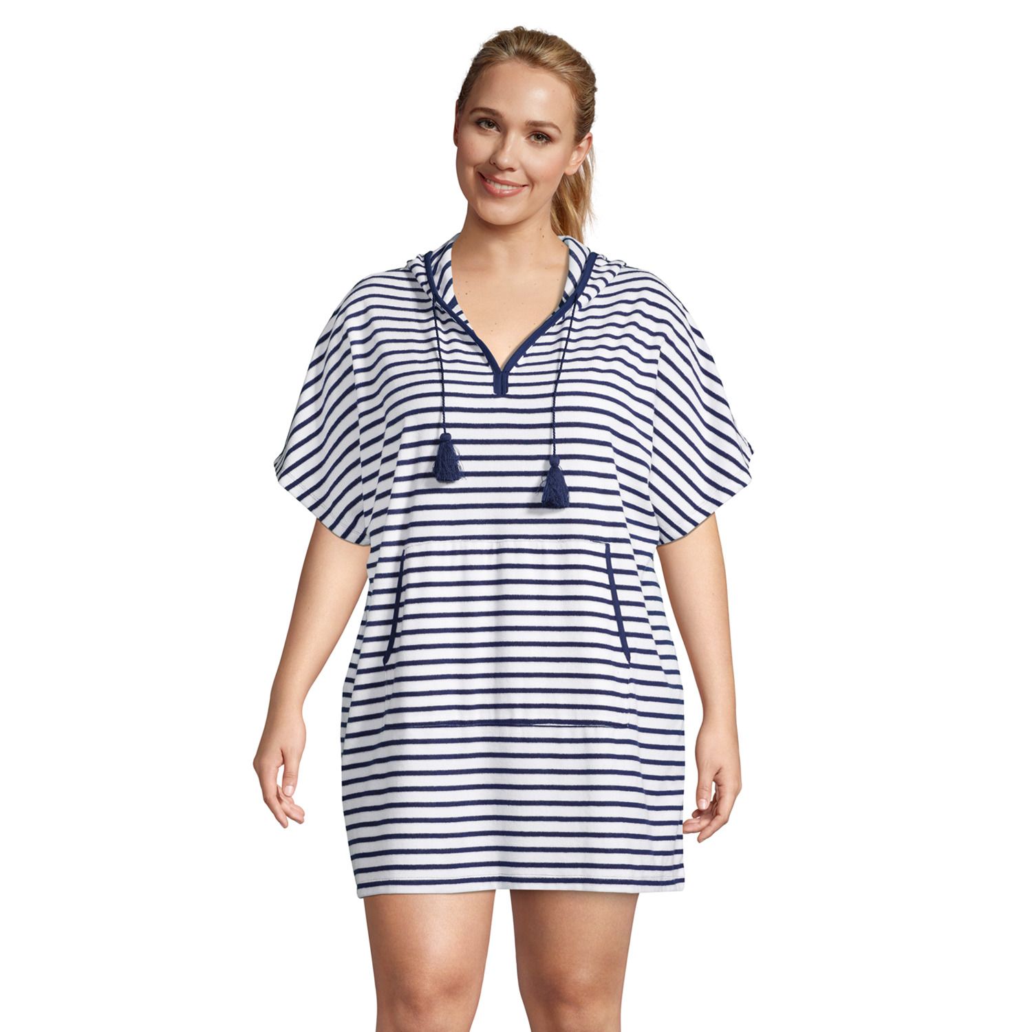 Image for Lands' End Plus Size Hooded Terry V-Neck Swim Cover-up Dress at Kohl's.