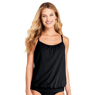 Women's Lands' End DD-Cup Bust-Minimizer Blouson Tankini Swim Top