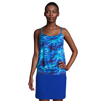 Women's Lands' End D-Cup Bust-Minimizer Blouson Tankini Swim Top