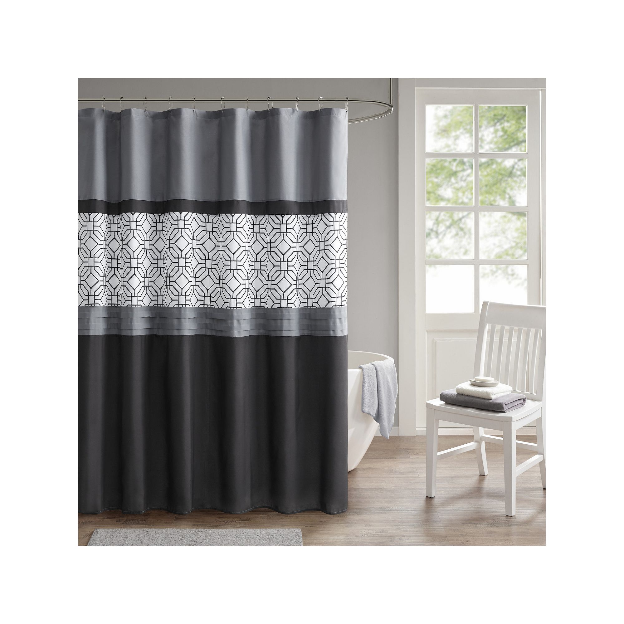 510 Design Shane Embroidered & Pieced Shower Curtain with Liner, Size: 72X7