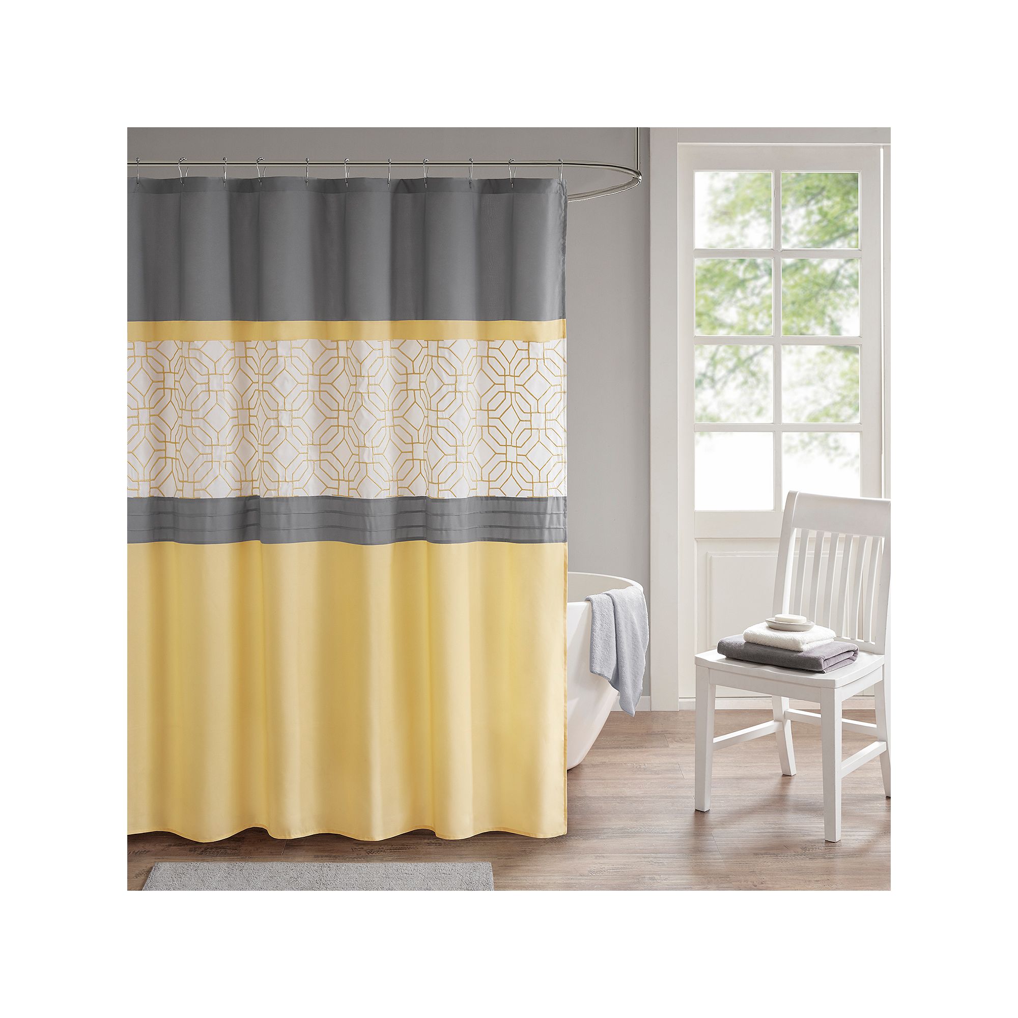 510 Design Shane Embroidered & Pieced Shower Curtain with Liner, Size: 72X7