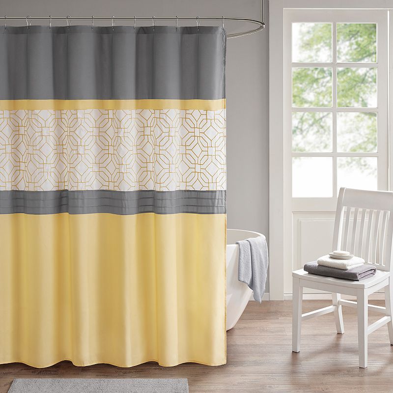 510 Design Shane Embroidered & Pieced Shower Curtain with Liner, Yellow, 72