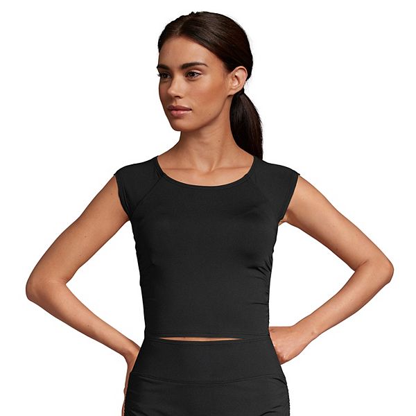Women's Lands' End DCup Ruched UPF 50 CapSleeve Swim Top