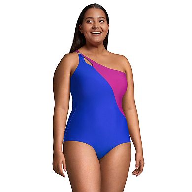 Plus Size Lands' End UPF 50 Tummy Control One Shoulder One-Piece Swimsuit 