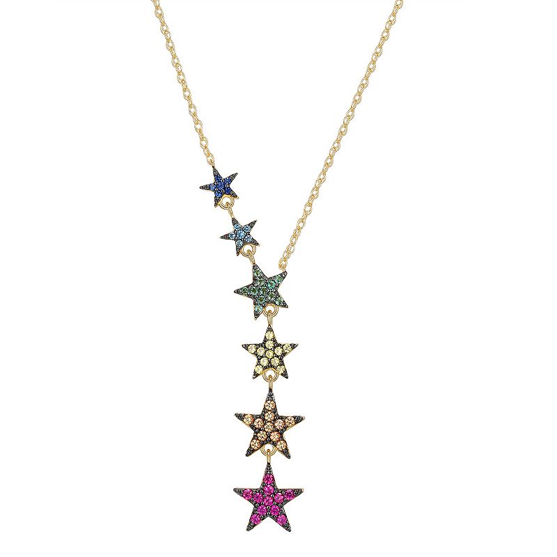 18k Gold Over Silver Lab Created Multicolored Gemstone Star Necklace, Wome