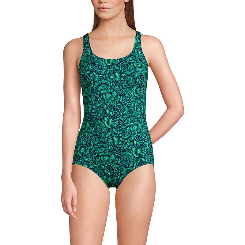 Women's Lands' End Tugless Chlorine Resistant Sporty Soft Cup One-Piece  Swimsuit