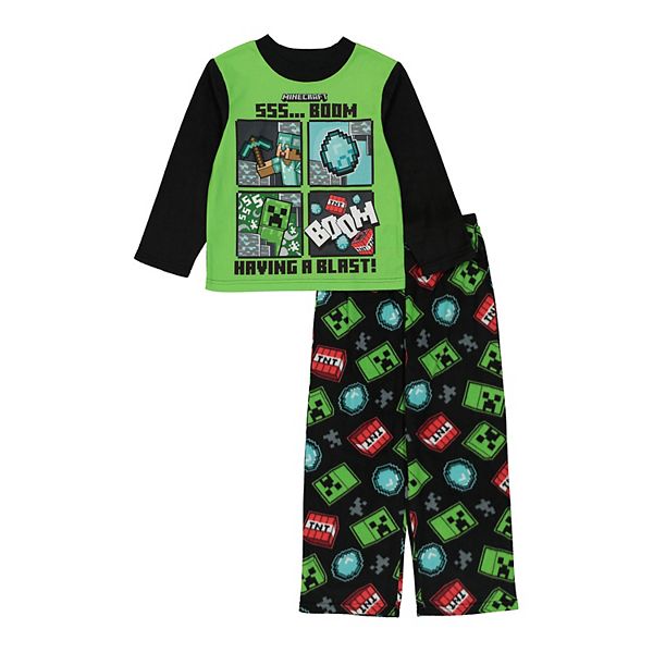 Minecraft Pajama Pants Lounge Pants Fleece Pajama Pants Green Boy Size 4 6 