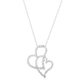 Oro Leoni 1/2 Carat T.W. Diamond 10k White Gold Double Heart Pendant Necklace