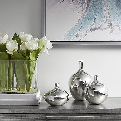 Madison Park Signature Mirrored Ceramic Vases Table Decor 3-piece Set