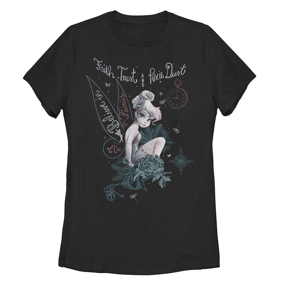 Juniors' Disney's Peter Pan Tinkerbell Believe Drawing Graphic Tee, Girl's, Size: Medium, Black, image size:1000x1000