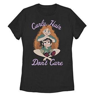 Juniors' Disney's Wreck It Ralph 2 Vanellope & Merida Curly Hair Don't Care Graphic Tee