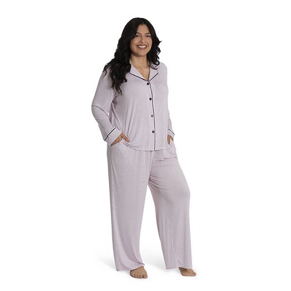 Plus Size Lilaclondon Long Sleeve Pajama Shirt And Pajama Pants Set