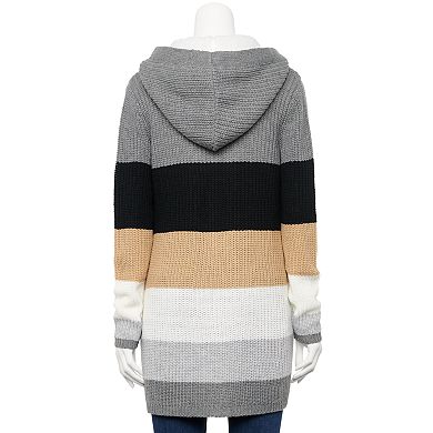 Juniors' Almost Famous Sherpa Lined Colorblock Hooded Cardigan with Pockets